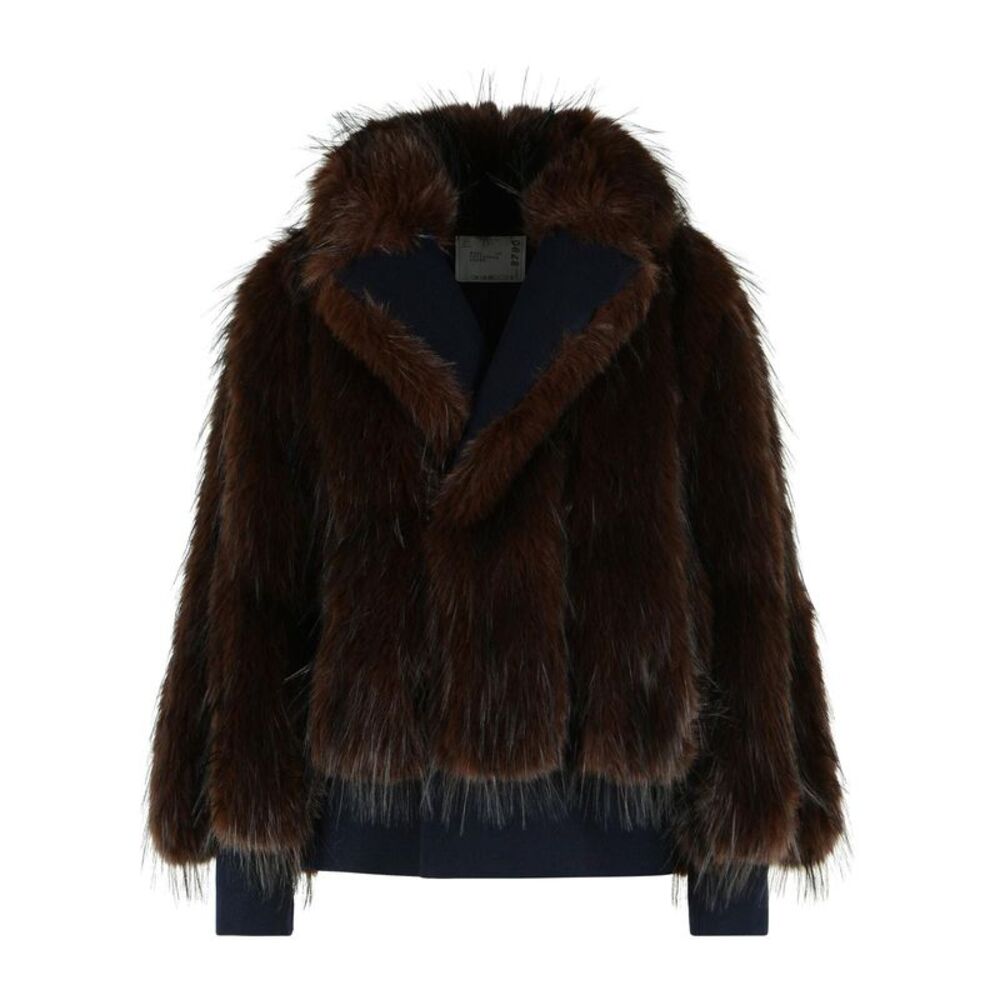 Sacai Brown Faux Fur Coat Women